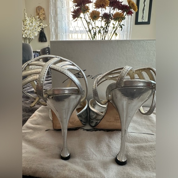 Brian Atwood silver metallic high heel platform evening sandal. - Picture 8 of 8